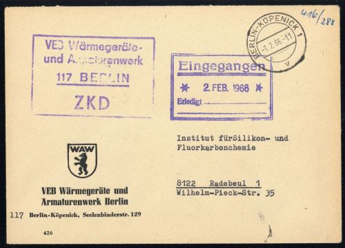 1966, DDR Verwaltungspost C Laufkontrollzettel ZKD, Brief