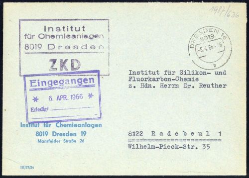 1966, DDR Verwaltungspost C Laufkontrollzettel ZKD, Brief