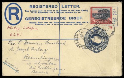 1926, Südafrika, EU 6 A u.a., Brief