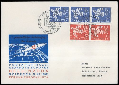 1961, Luftfahrt,Raketenpost,allgemein, 736-37, Brief