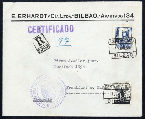 1938, Spanien Zwangszuschlag des Staates, VII, 778, Brief