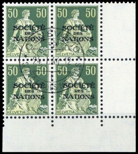 1922, Schweiz Völkerbund SDN, 9 z Ecke, cto