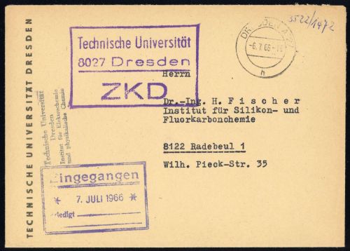 1966, DDR Verwaltungspost C Laufkontrollzettel ZKD, Brief