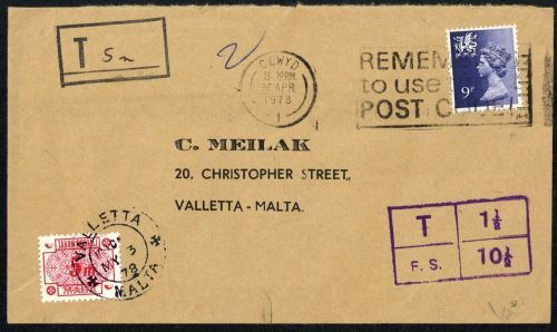 1978, Malta, P 40 u.a., Brief