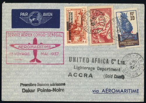 1937, Französisch Kongo, Fr. Äq. 79 u.a., Brief