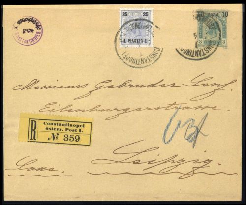 1899, Österreich Post in der Levante, S 1 u.a., Brief