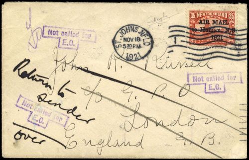 1921, Neufundland, 113 IIa, Brief