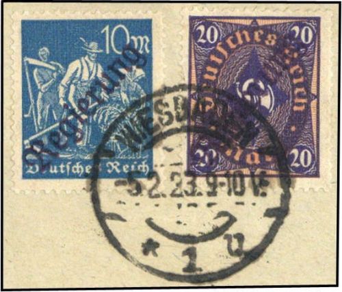 1923, Deutsches Reich Dienst Regierung Wiesbaden, WIE 10+13 II a ...