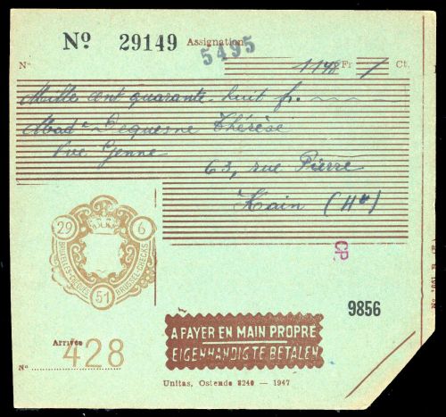 1951, Belgien, Brief