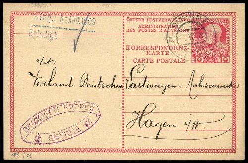 1909, Österreich Post in der Levante, P 28, Brief