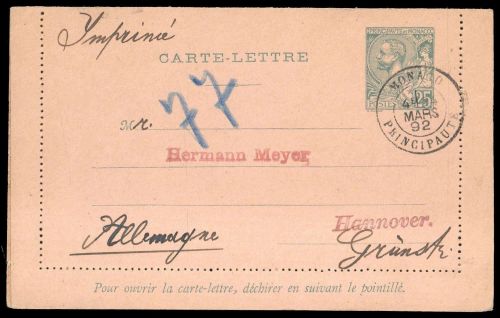 1892, Monaco, K 5, Brief
