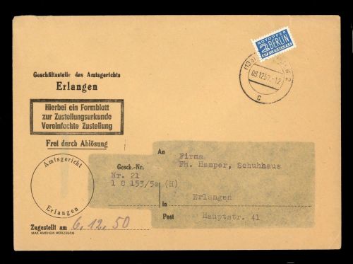 1950, Bizone Zwangszuschlagsmarken, 6, Brief
