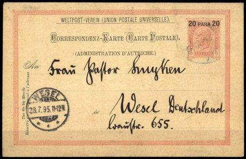 1891, Österreich Post in der Levante, P 10 a, Brief