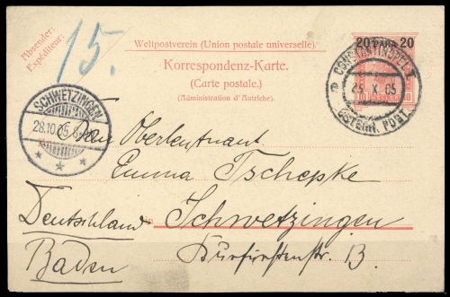 1904, Österreich Post in der Levante, P 16, Brief