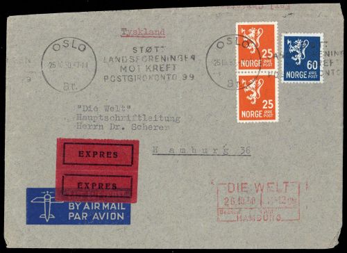 1950, Norwegen, 230, 319 (2), Brief
