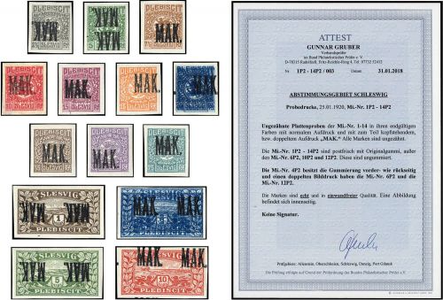 1920, Deutsches Abstimmgeb. Schleswig, 1-14 P2 Spezial