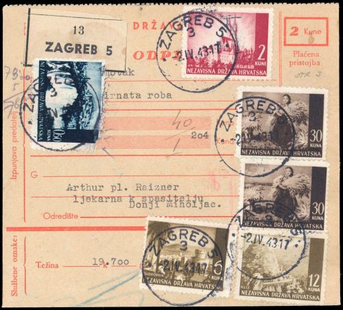 1943, Kroatien, 48u, 52u, 57u, 61u, 63u (2x), P11, P12, P13