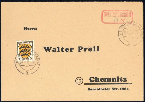 1946, Französische Zone Allgemeine Ausgabe, 3, Brief