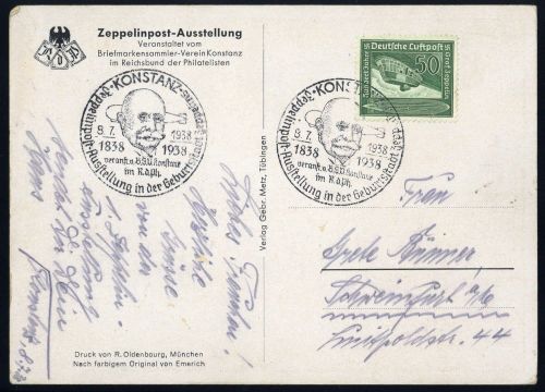 1938, Zeppelin,Zeppelin Postkarten,Portraitkarten, DR 670, Brief