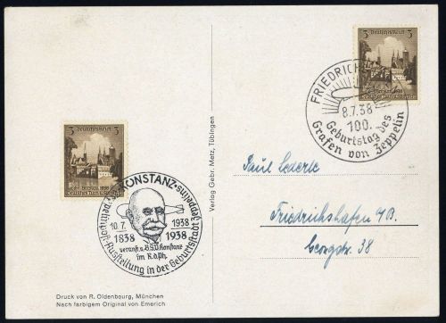 1938, Zeppelin,Zeppelin Postkarten,Portraitkarten, DR 665 (2), ...