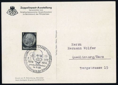 1938, Zeppelin,Zeppelin Postkarten,Portraitkarten, DR 512, Brief