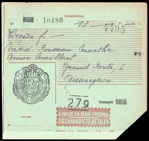 1948, Belgien, Brief
