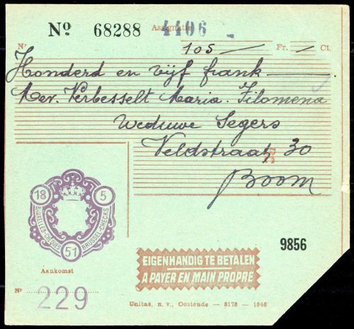 1951, Belgien, Brief