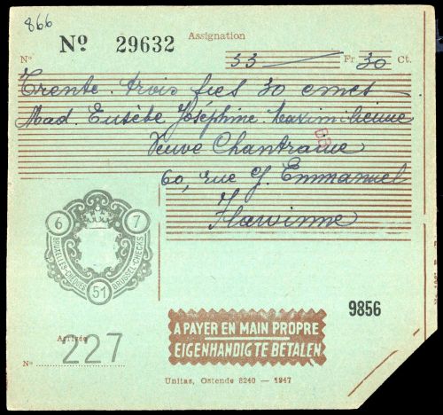 1951, Belgien, Brief