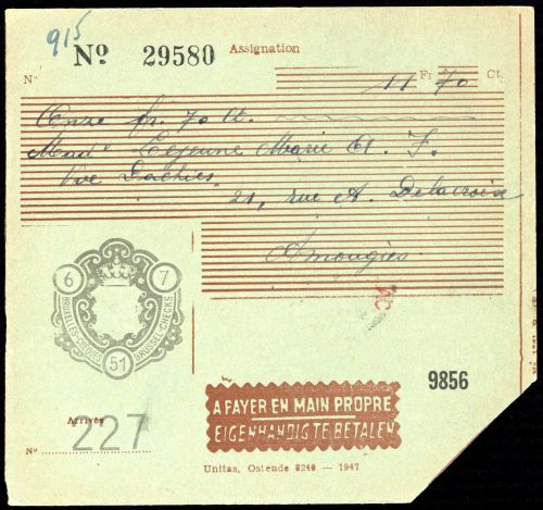 1951, Belgien, Brief