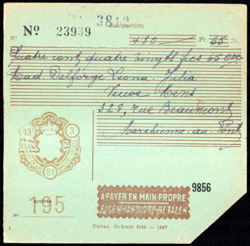 1951, Belgien, Brief