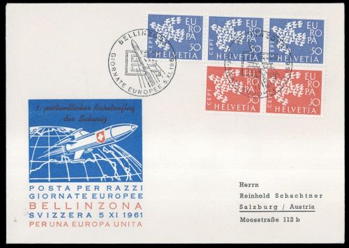 1961, Luftfahrt,Raketenpost,allgemein, 736-37, Brief