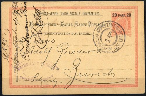 1891, Österreich Post in der Levante, P 10 a, Brief