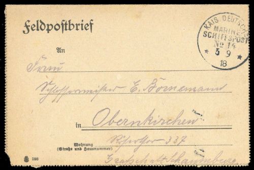 1918, Deutsche Marine Schiffspost, MSP 14 , Brief