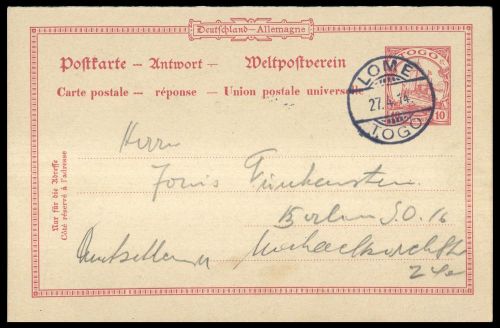 1914, Deutsche Kolonien Togo, P 12 A, Brief