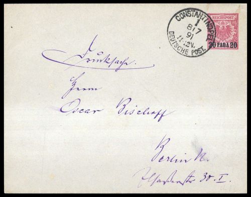 1891, Deutsche Auslandspost Türkei, U 1 B, Brief