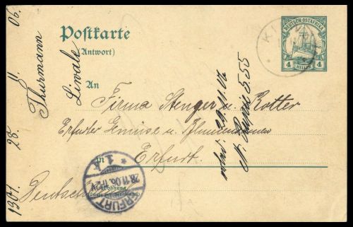 1906, Deutsche Kolonien Ostafrika, P 20 A, Brief