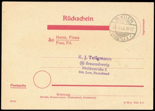 1948, SBZ Provinz Sachsen, Brief