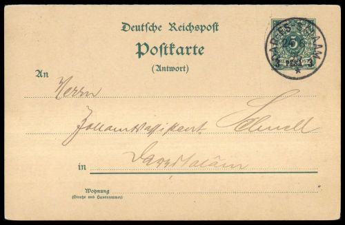 1896, Deutsche Kolonien Ostafrika, P 3 A, Brief