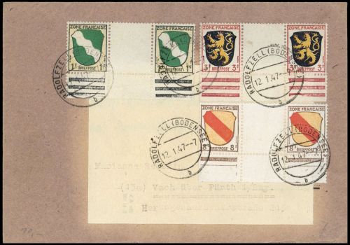 1945, Französische Zone Allgemeine Ausgabe, 1, 2, 4 ZW, Brief