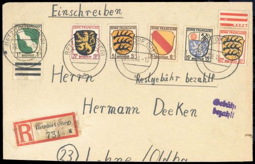 1945, Französische Zone Allgemeine Ausgabe, 1 u.a. , Brief