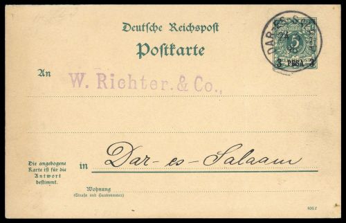 1896, Deutsche Kolonien Ostafrika, P 3 F, Brief