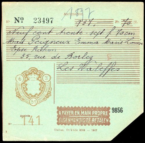 1951, Belgien, Brief