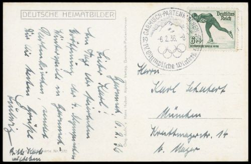 1936, Sport u. Spiel,Olympia 1936 Garmisch,, 600, Brief
