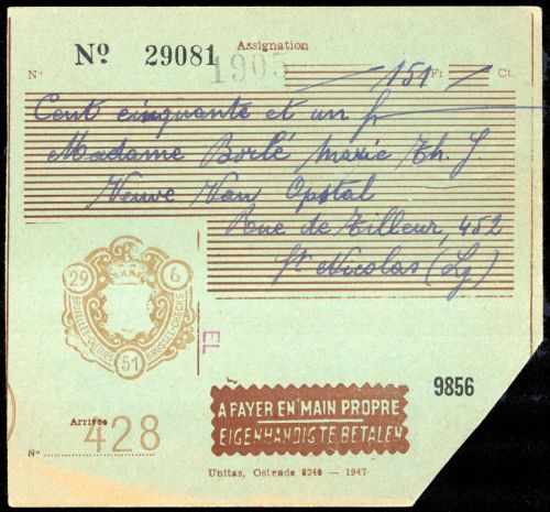 1951, Belgien, Brief