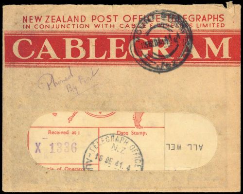 1941, Neuseeland, Brief