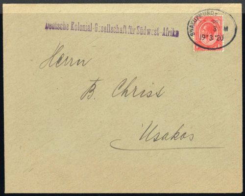 1920, Deutsche Kolonien Südwestafrika, Brief