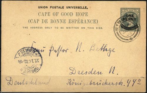 1897, Kap der Guten Hoffnung, P 12 I, Brief