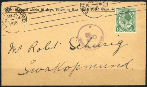 1918, Deutsche Kolonien Südwestafrika, 2 A, Brief