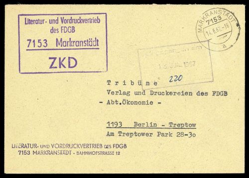 1967, DDR Dienst und ZKD allgemein, Brief