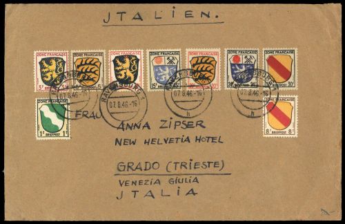 1945, Französische Zone Allgemeine Ausgabe, 10 u.a., Brief